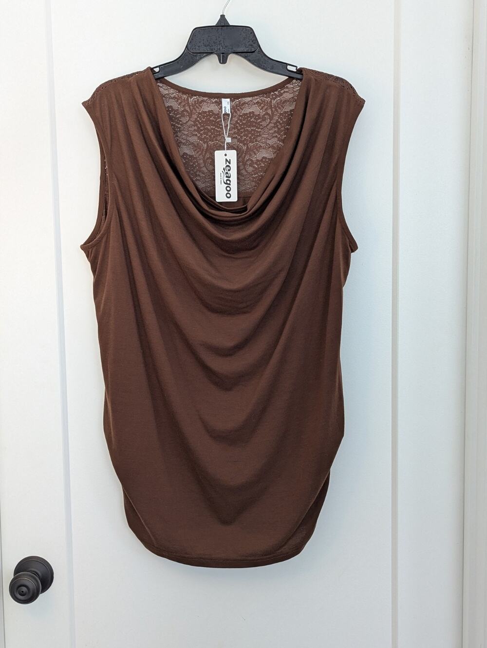 Zeagoo Women XXL Brown Tank Lace Back Side Ruching Casual Career NWT